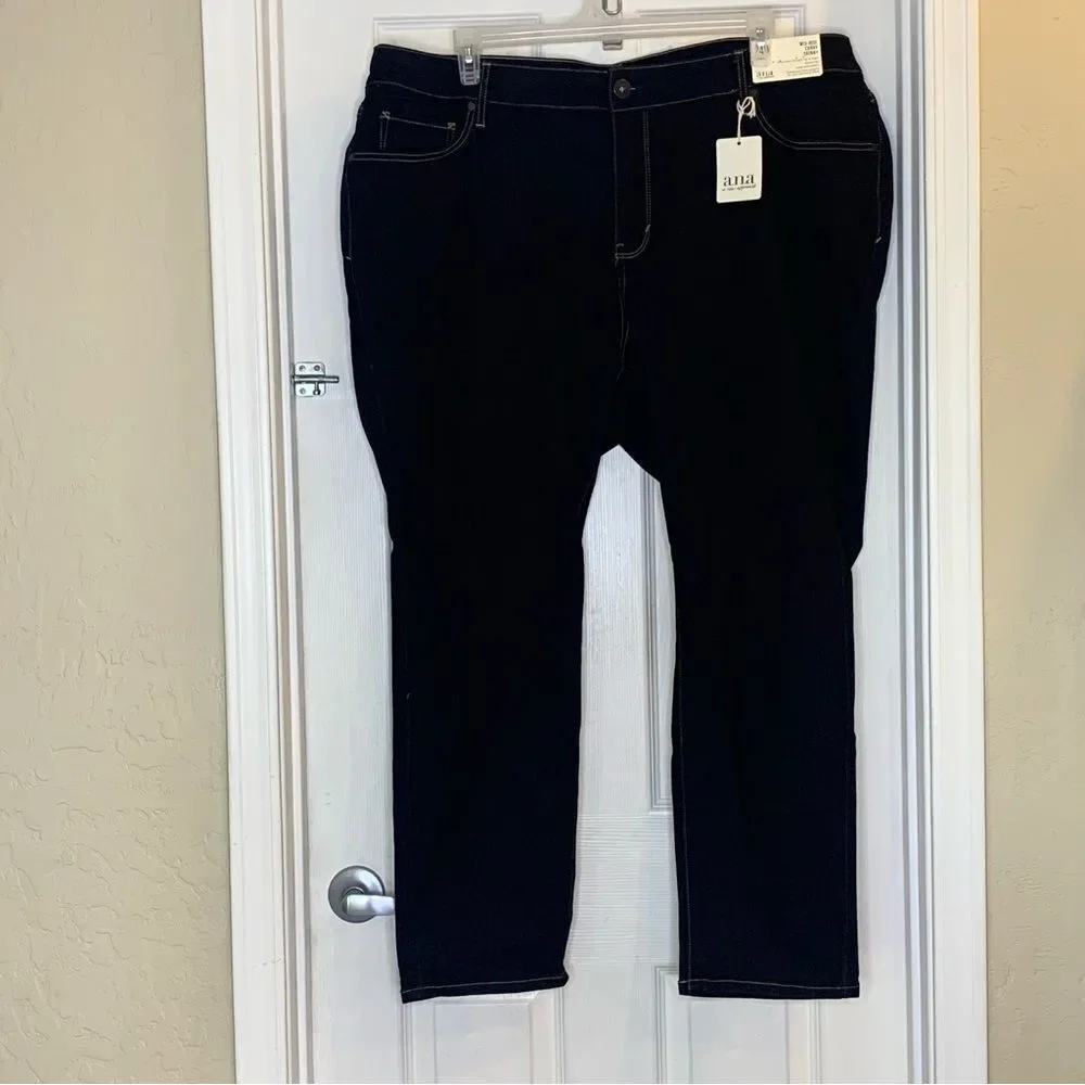 ANA Mid-Rise Curvy Skinny Jeans Dark Denim Rinse Color Size 24W